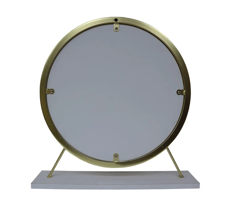 Adao - Vanity Mirror & Stool - Faux Fur, Mirror, White & Brass
