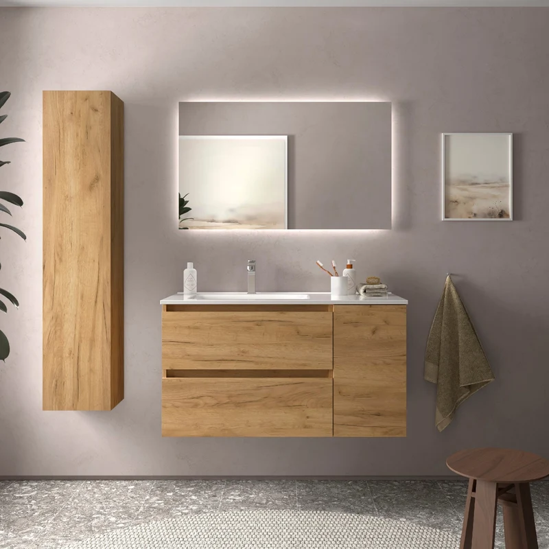 Mueble de Baño BEQUIA de Salgar | 2 Cajones y 1 Puerta + Lavabo Constanza Desplazado