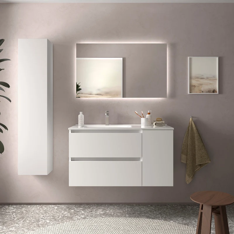 Mueble de Baño BEQUIA de Salgar | 2 Cajones y 1 Puerta + Lavabo Constanza Desplazado