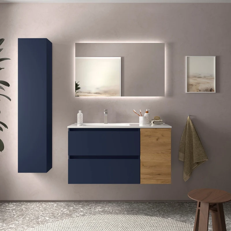 Mueble de Baño BEQUIA de Salgar | 2 Cajones y 1 Puerta + Lavabo Constanza Desplazado