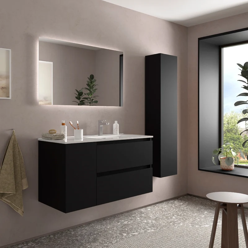 Mueble de Baño BEQUIA de Salgar | 2 Cajones y 1 Puerta + Lavabo Constanza Desplazado