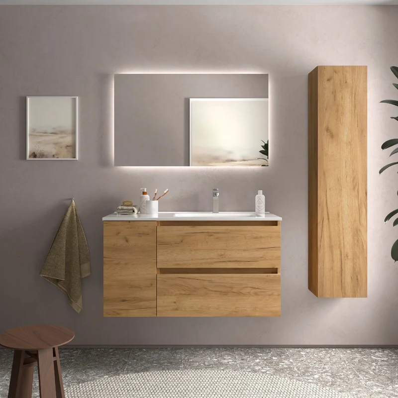 Mueble de Baño BEQUIA de Salgar | 2 Cajones y 1 Puerta + Lavabo Constanza Desplazado