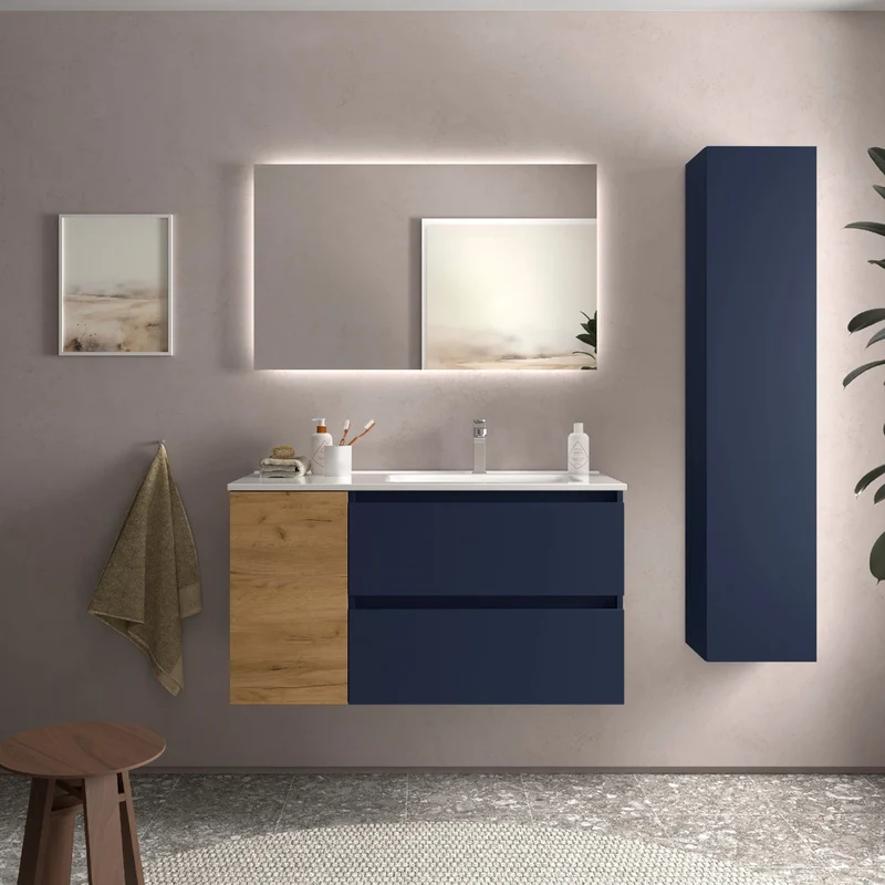 Mueble de Baño BEQUIA de Salgar | 2 Cajones y 1 Puerta + Lavabo Constanza Desplazado