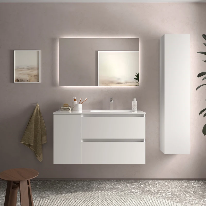 Mueble de Baño BEQUIA de Salgar | 2 Cajones y 1 Puerta + Lavabo Constanza Desplazado