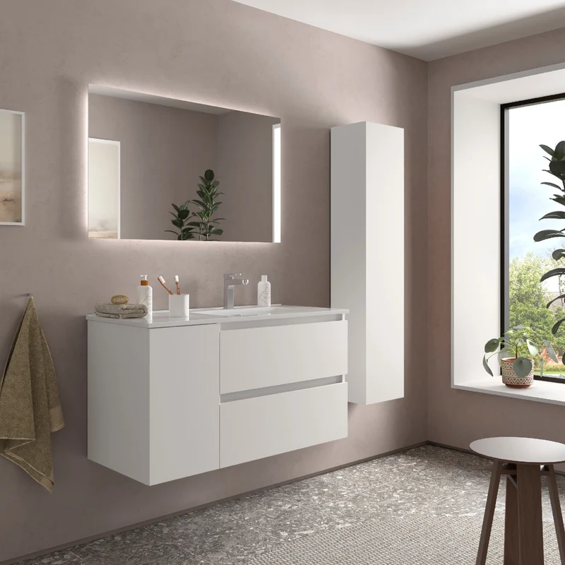 Mueble de Baño BEQUIA de Salgar | 2 Cajones y 1 Puerta + Lavabo Constanza Desplazado