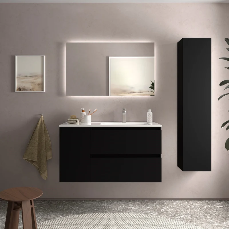 Mueble de Baño BEQUIA de Salgar | 2 Cajones y 1 Puerta + Lavabo Constanza Desplazado