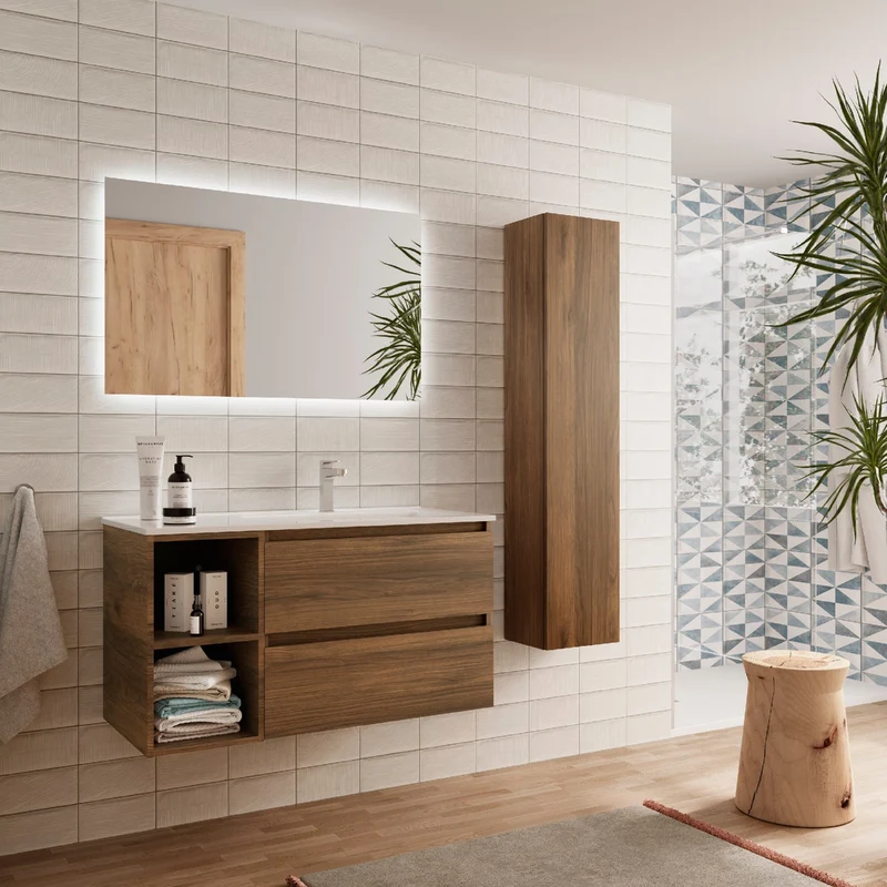 Mueble de Baño BEQUIA de Salgar | 2 Cajones y 2 Huecos + Lavabo Constanza | 90 y 100 cm