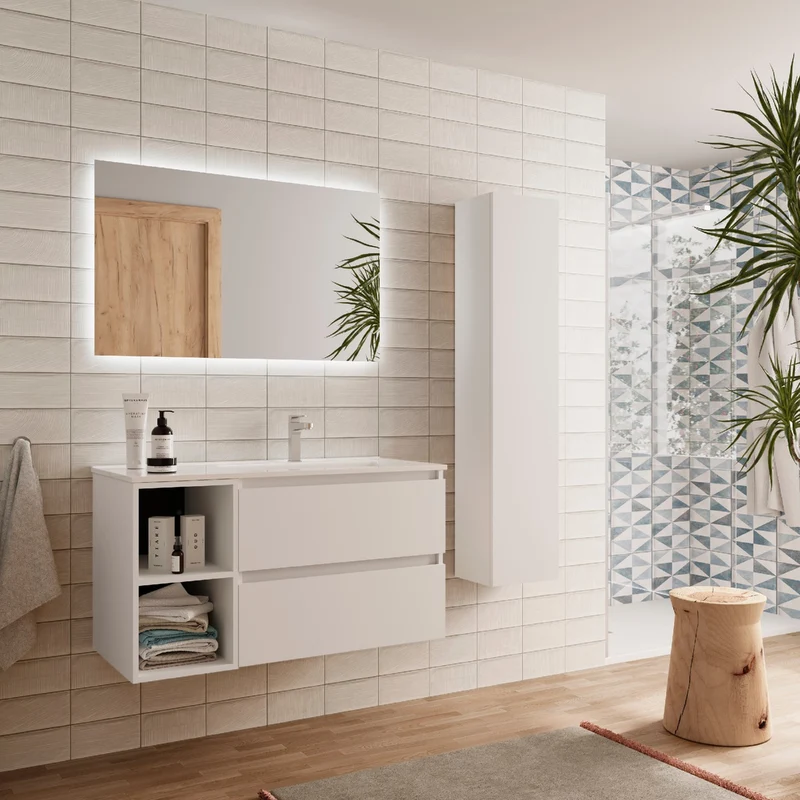 Mueble de Baño BEQUIA de Salgar | 2 Cajones y 2 Huecos + Lavabo Constanza | 90 y 100 cm