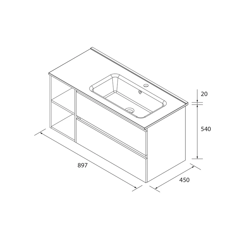 Mueble de Baño BEQUIA de Salgar | 2 Cajones y 2 Huecos + Lavabo Constanza | 90 y 100 cm
