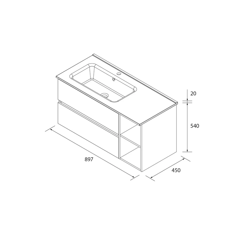Mueble de Baño BEQUIA de Salgar | 2 Cajones y 2 Huecos + Lavabo Constanza | 90 y 100 cm
