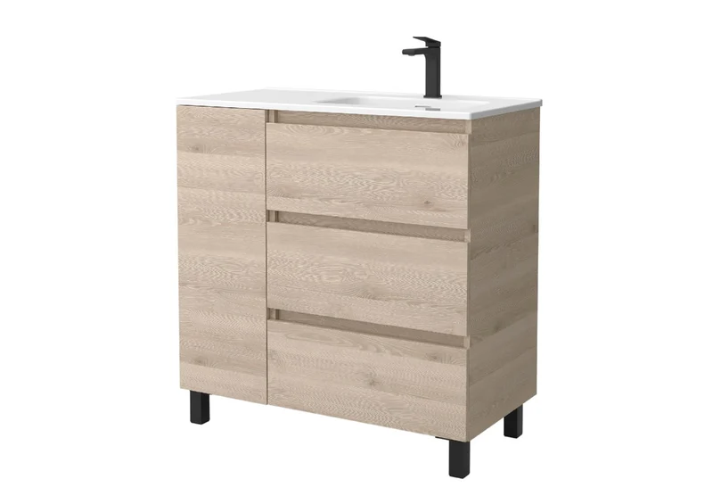 Mueble de baño BEQUIA PLUS de Salgar | 3 Cajones y 1 Puerta con Lavabo Desplazado, 90 cm.