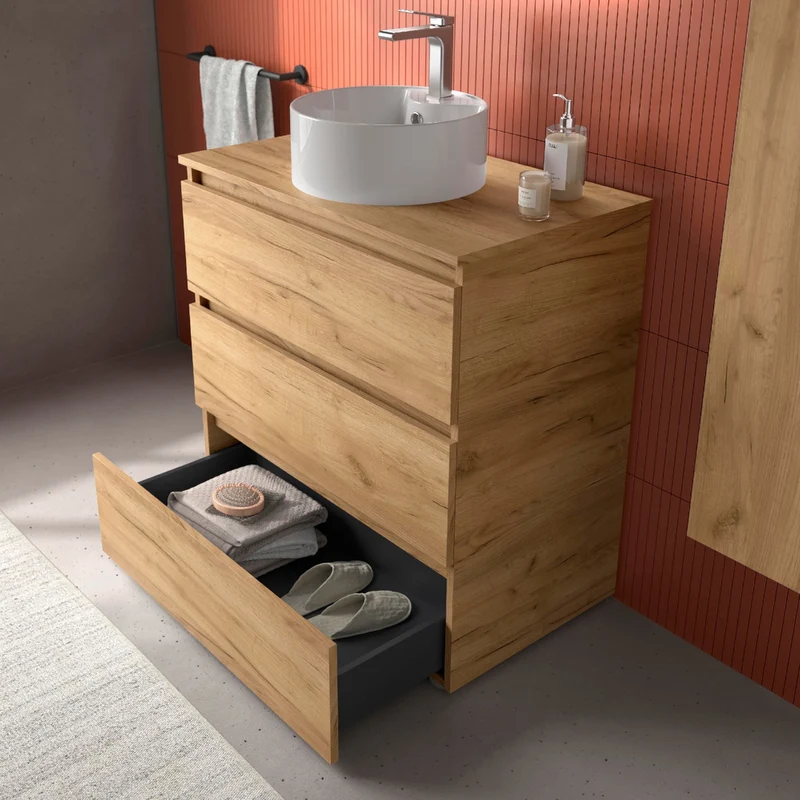 Mueble de Baño de 3 Cajones BEQUIA de Salgar con Lavabo Sobre Encimera Lisboa