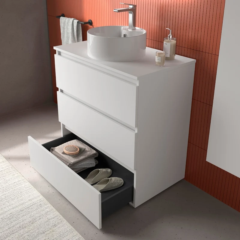 Mueble de Baño de 3 Cajones BEQUIA de Salgar con Lavabo Sobre Encimera Lisboa