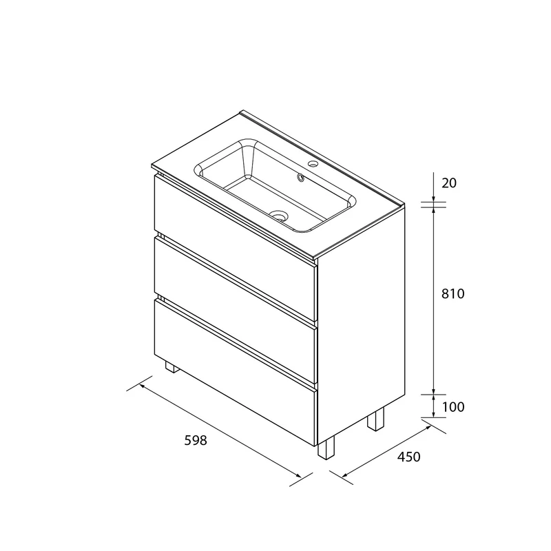 Mueble de Baño 3 Cajones BEQUIA de Salgar con Lavabo Centrado | de 60 a 120 cm