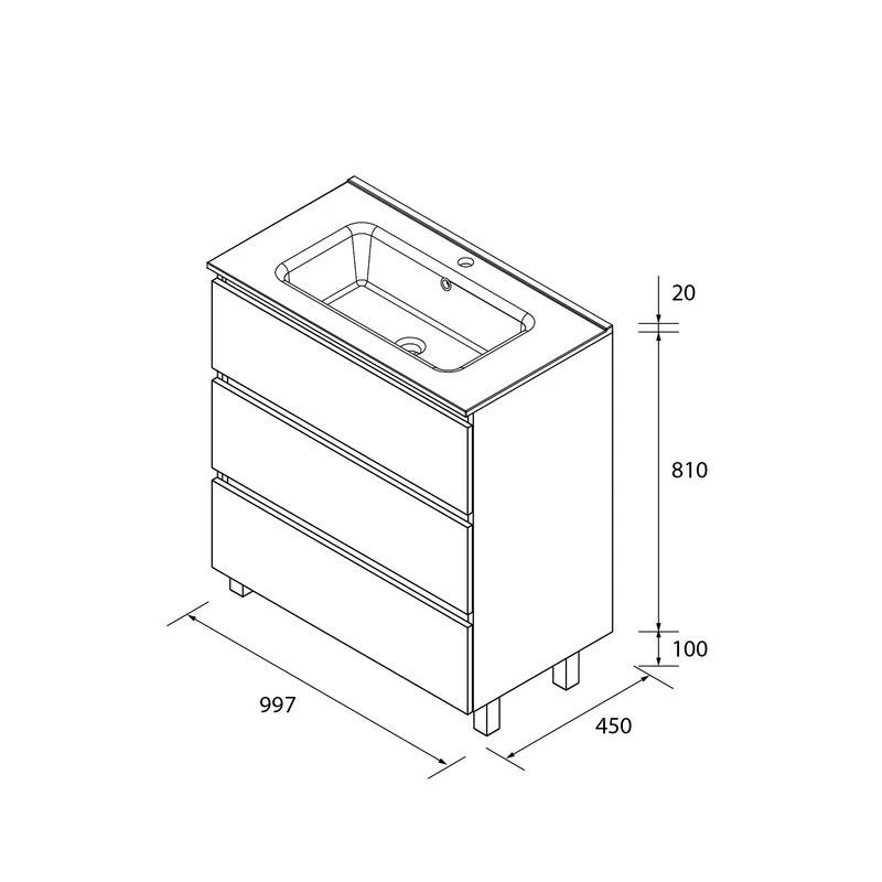 Mueble de Baño 3 Cajones BEQUIA de Salgar con Lavabo Centrado | de 60 a 120 cm