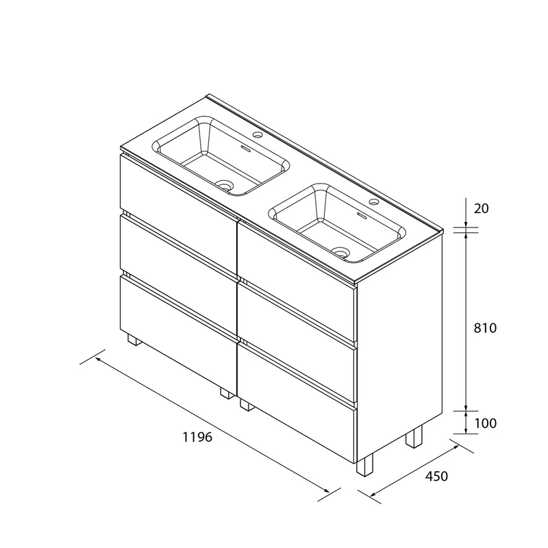 Mueble de Baño 3 Cajones BEQUIA de Salgar con Lavabo Centrado | de 60 a 120 cm