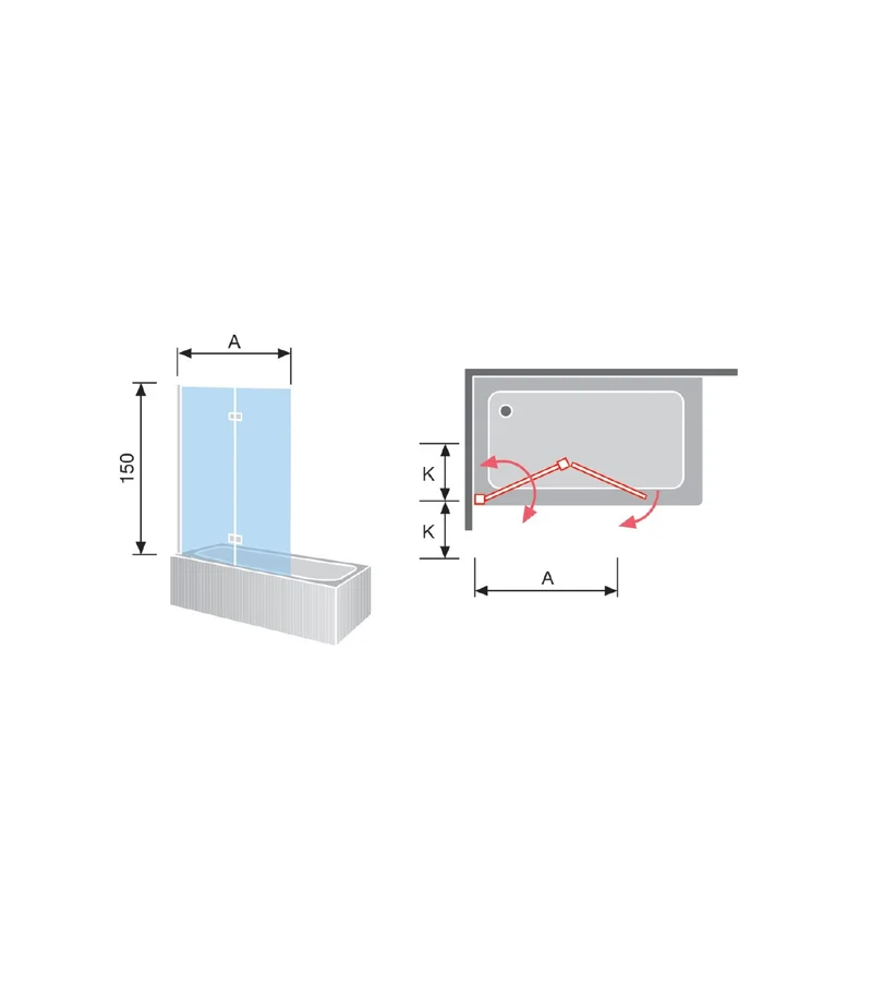 Mampara de bañera plegable 300 TR573 | 2 hojas abatibles | Sistema lifting | 90 cm | Antical Easy Clean