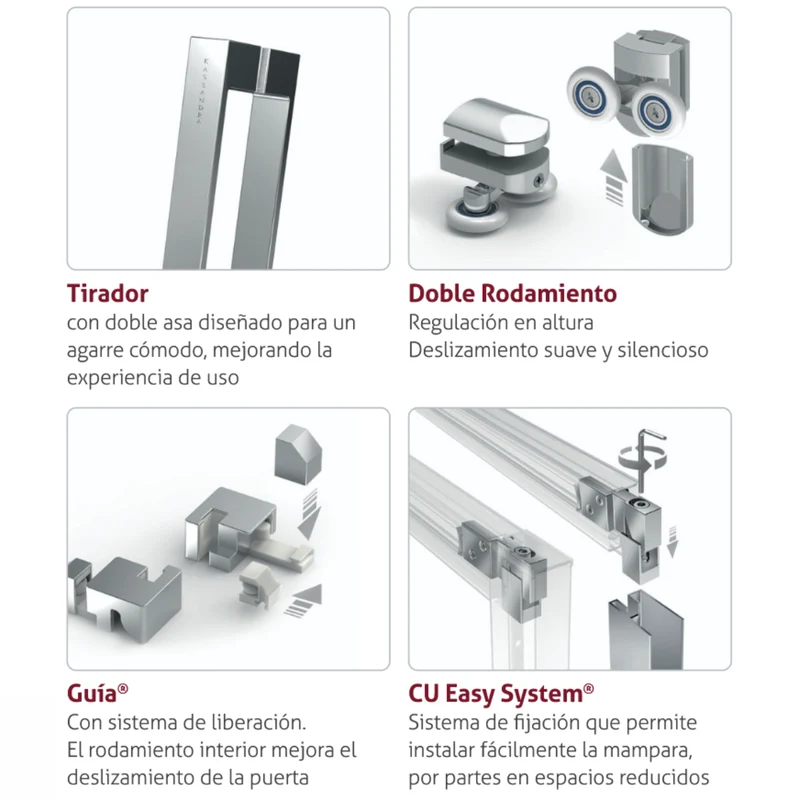 Mampara de Ducha Semicircular S400 CU130 | Dos Puertas Correderas | RodamientosR Dobles y Regulables