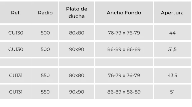Mampara de Ducha Semicircular S400 CU130 | Dos Puertas Correderas | RodamientosR Dobles y Regulables