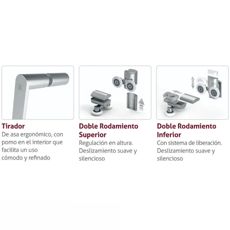 Mampara Angular Corredera BELLA BL607 + BL607, Apertura Esquina con Rodamientos Dobles y Regulables