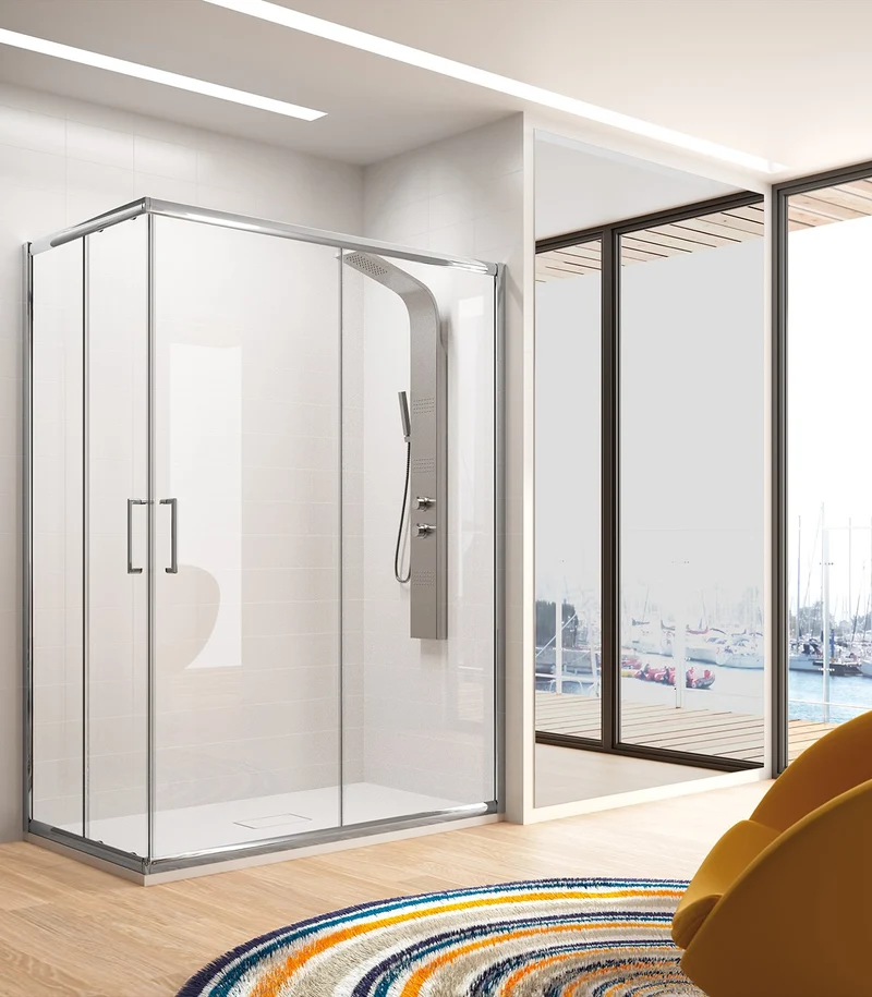 Mampara Angular Corredera BELLA BL607 + BL607, Apertura Esquina con Rodamientos Dobles y Regulables