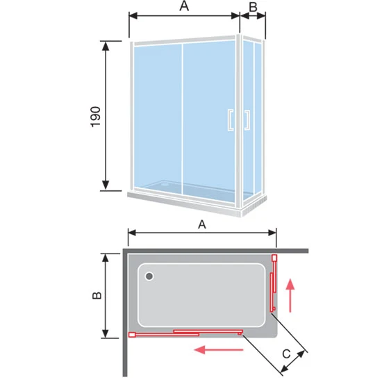 Mampara Angular Corredera BELLA BL607 + BL607, Apertura Esquina con Rodamientos Dobles y Regulables