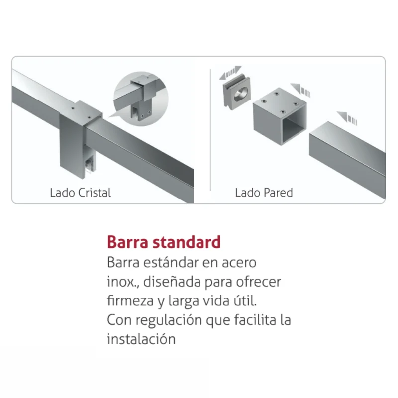 Panel Fijo de Ducha FRESH SALOMON FS633, Barra de Pared a Pared en Acero Inox