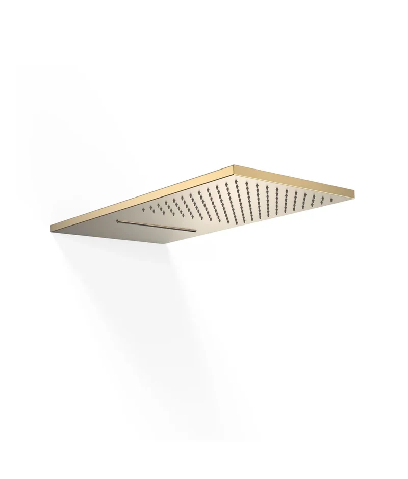 Rociador de ducha rectangular a pared en acero inoxidable con acabado dorado mate Complementos Tres