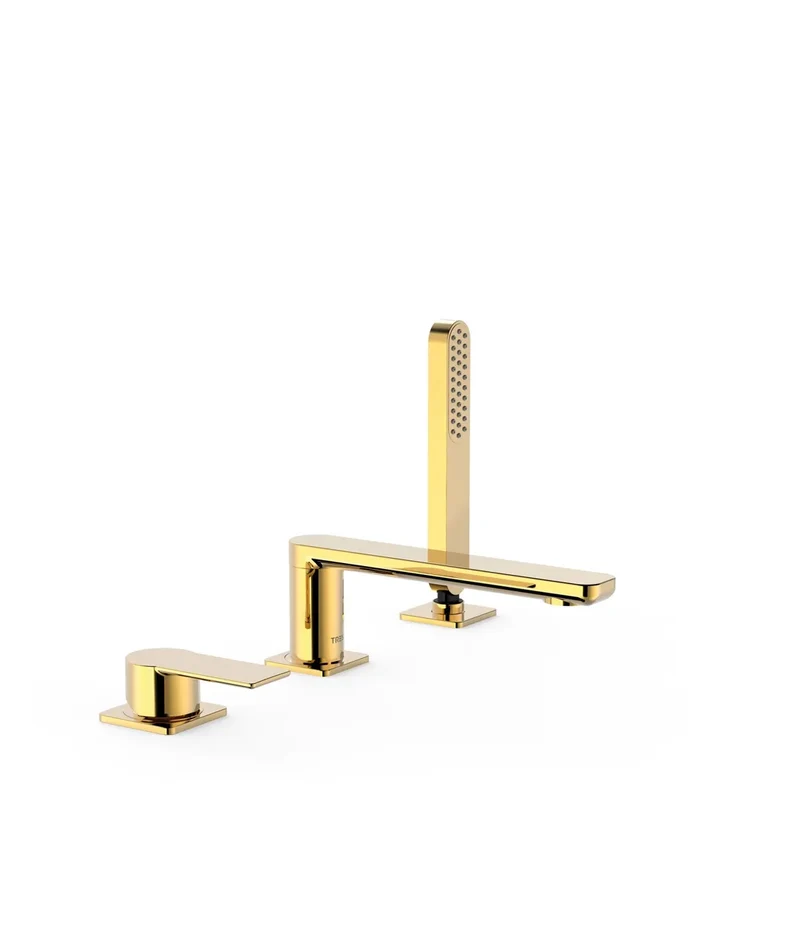 Grifo monomando para borde de bañera con ducha de mano acabado en oro 24K Loft Tres