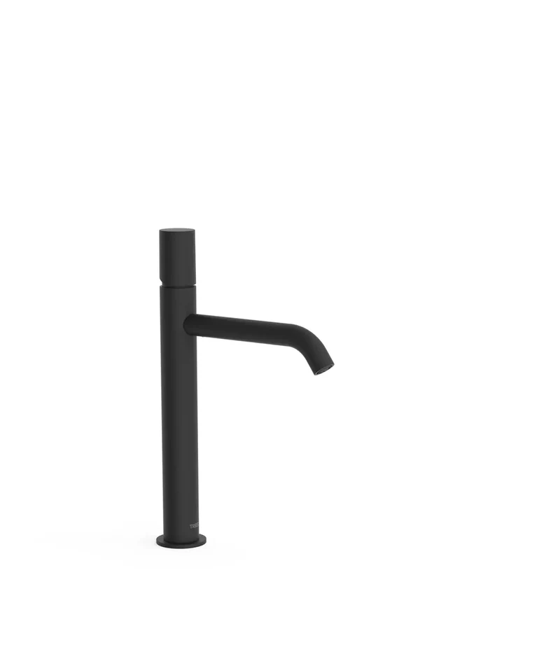 Grifo monomando alto para lavabo con latiguillos flexibles color negro mate de Study Tres