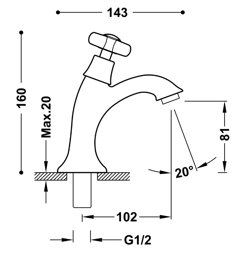 Grifo de lavabo clásico vertical monomando de un agua con latón viejo mate CLASIC TRES