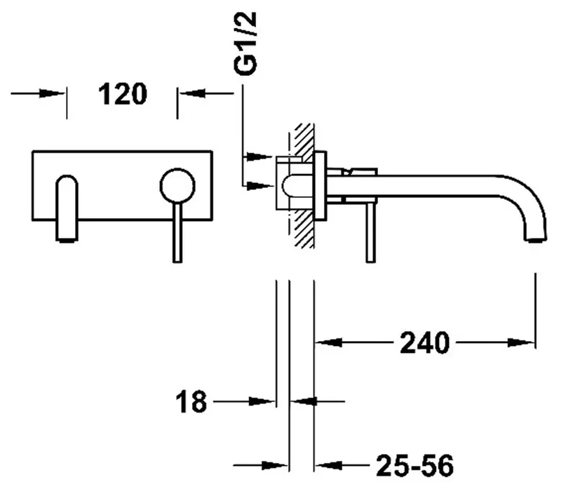 Grifo monomando de instalación empotrada para lavabo con acabado cromado Study Tres