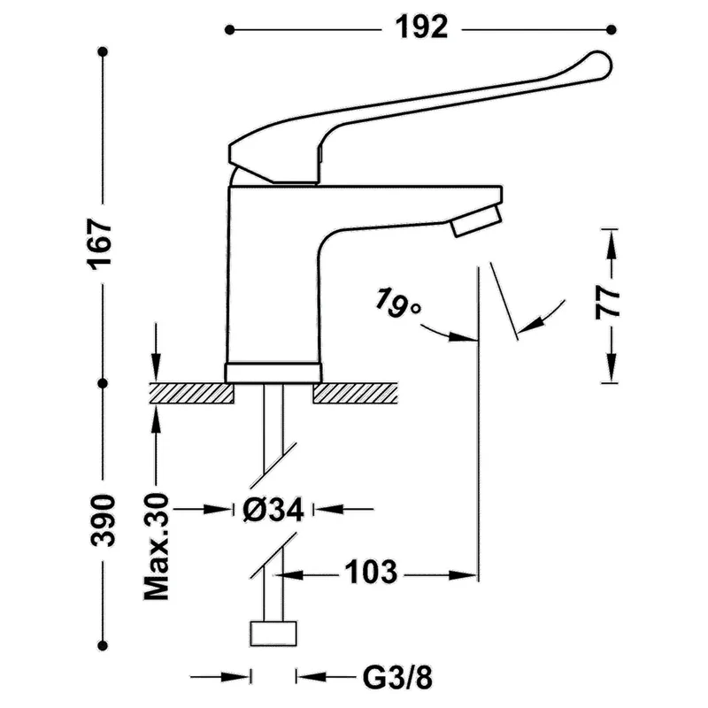Grifo monomando para lavabo de latón con acabado cromado Basic TRES