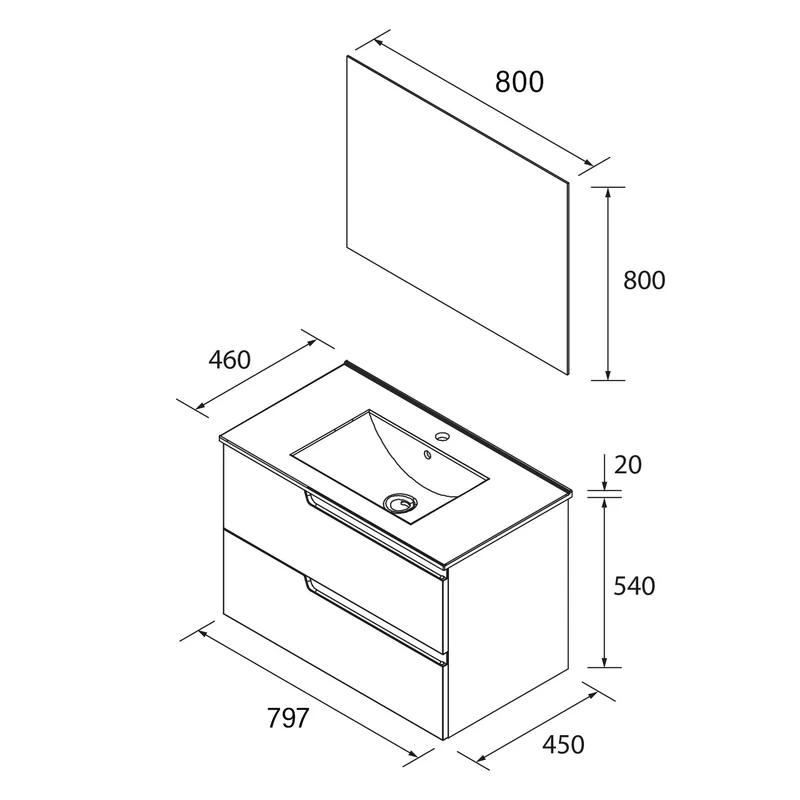 Conjunto VIMA, Mueble con Lavabo y Espejo de Salgar (de 60 a 120 cm)