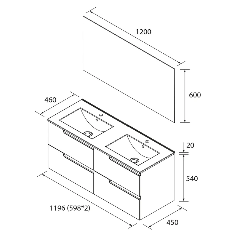 Conjunto VIMA, Mueble con Lavabo y Espejo de Salgar (de 60 a 120 cm)