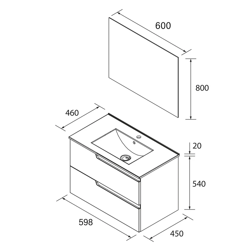 Conjunto VIMA, Mueble con Lavabo y Espejo de Salgar (de 60 a 120 cm)