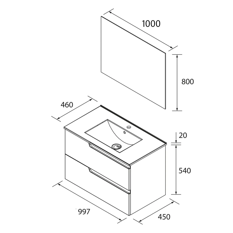 Conjunto VIMA, Mueble con Lavabo y Espejo de Salgar (de 60 a 120 cm)