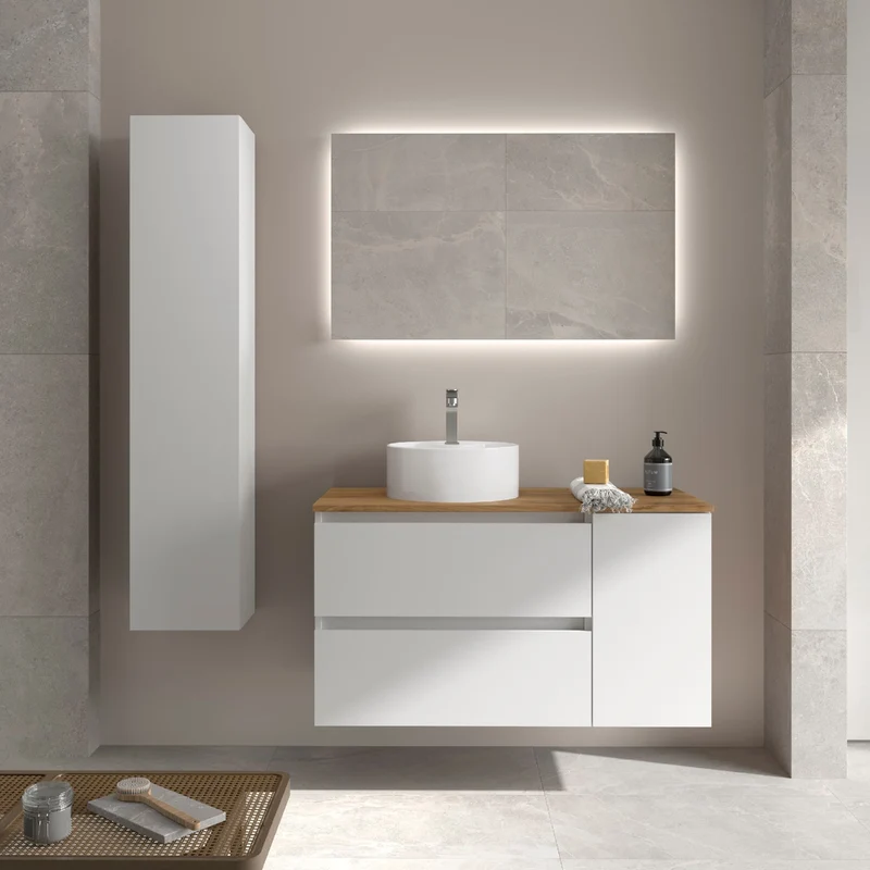 Conjunto BEQUIA de Salgar, 2 Cajones y 1 Puerta + Lavabo LISBOA