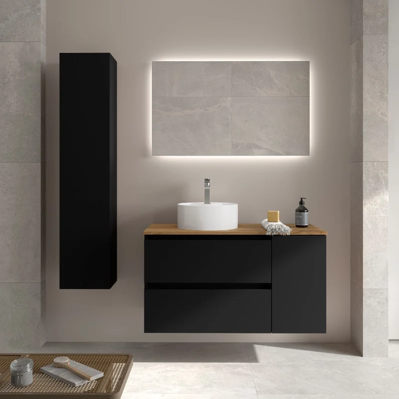 Conjunto BEQUIA de Salgar, 2 Cajones y 1 Puerta + Lavabo LISBOA