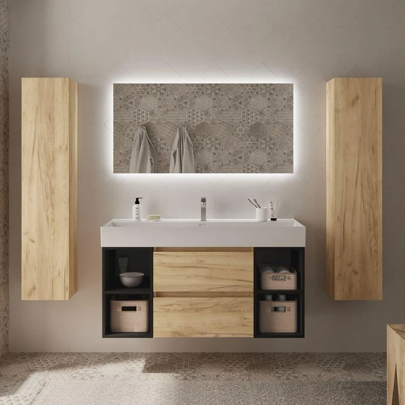 Conjunto Mueble BEQUIA de Salgar | 2 Cajones y 2 Coquetas con Lavabo Veneto, 120cm