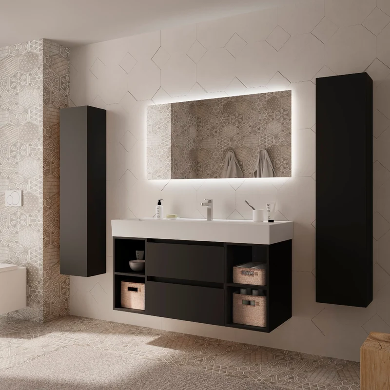 Conjunto Mueble BEQUIA de Salgar | 2 Cajones y 2 Coquetas con Lavabo Veneto, 120cm