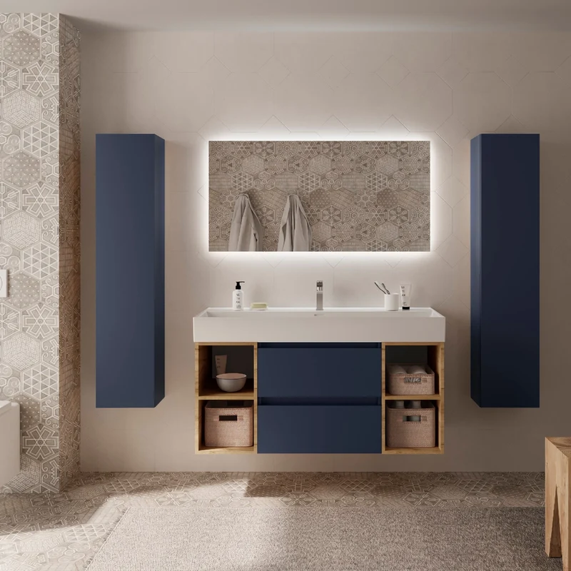 Conjunto Mueble BEQUIA de Salgar | 2 Cajones y 2 Coquetas con Lavabo Veneto, 120cm