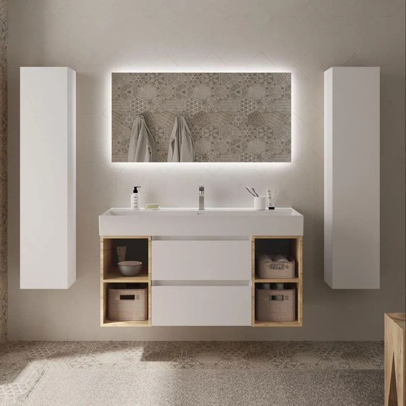 Conjunto Mueble BEQUIA de Salgar | 2 Cajones y 2 Coquetas con Lavabo Veneto, 120cm