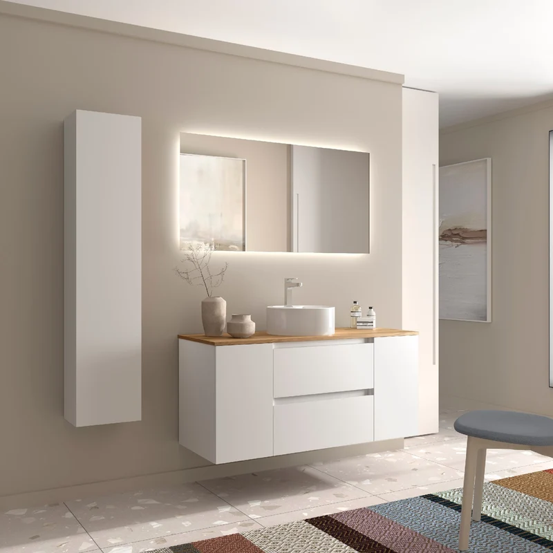 Conjunto Mueble BEQUIA de Salgar | 2 Cajones y 2 Puertas + Lavabo de Posar, 120cm