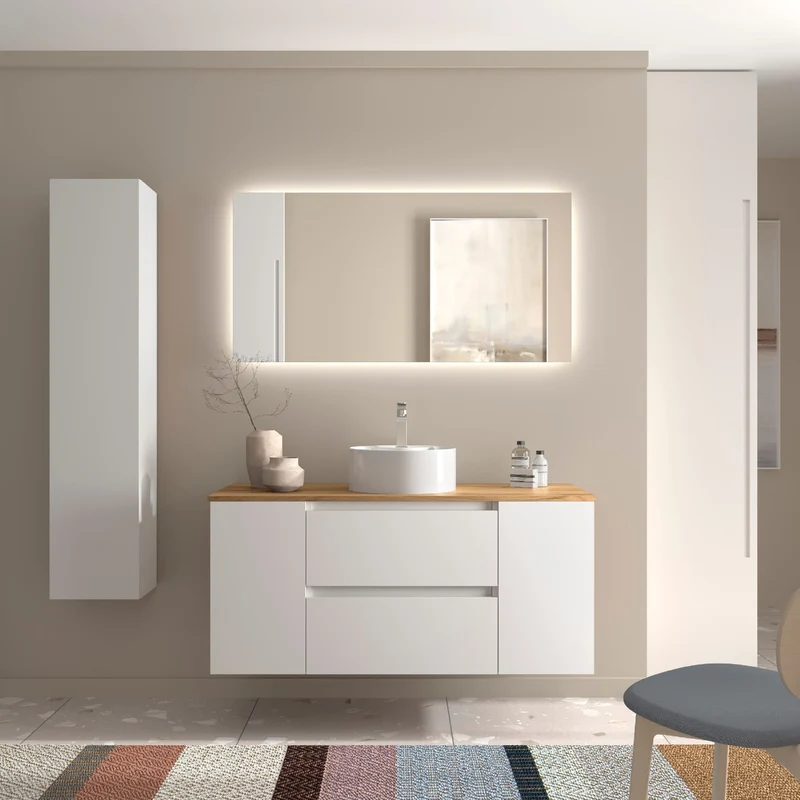 Conjunto Mueble BEQUIA de Salgar | 2 Cajones y 2 Puertas + Lavabo de Posar, 120cm