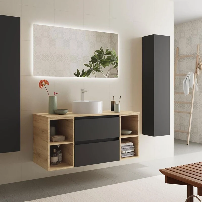Conjunto Mueble BEQUIA de Salgar | 2 Cajones y 2 Coquetas + Lavabo de Posar, 120cm