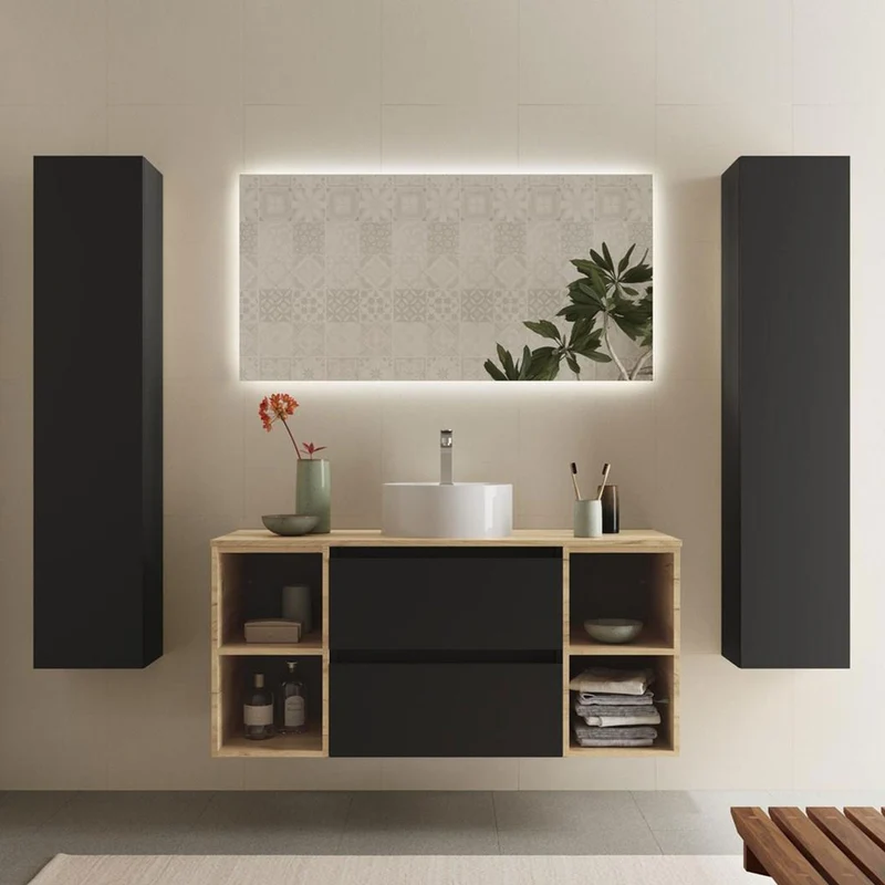 Conjunto Mueble BEQUIA de Salgar | 2 Cajones y 2 Coquetas + Lavabo de Posar, 120cm