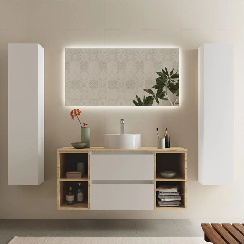 Conjunto Mueble BEQUIA de Salgar | 2 Cajones y 2 Coquetas + Lavabo de Posar, 120cm