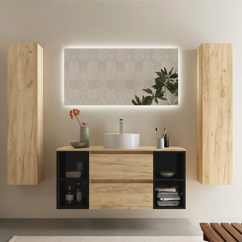 Conjunto Mueble BEQUIA de Salgar | 2 Cajones y 2 Coquetas + Lavabo de Posar, 120cm