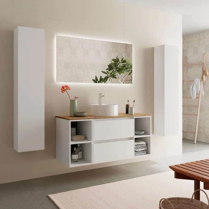 Conjunto Mueble BEQUIA de Salgar | 2 Cajones y 2 Coquetas + Lavabo de Posar, 120cm
